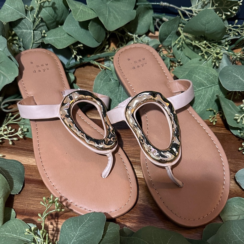 A New Day Women's Sandals in Tan with Gold Detail 7.5